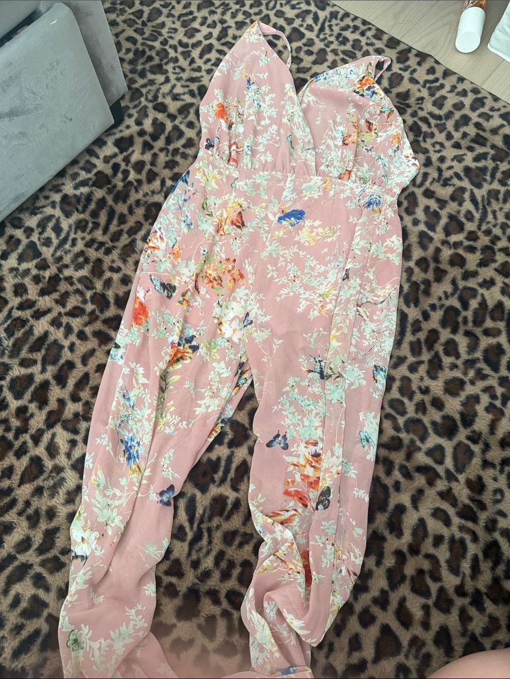 Forever 21 Pink Floral Spaghetti-Strap Jumpsuit